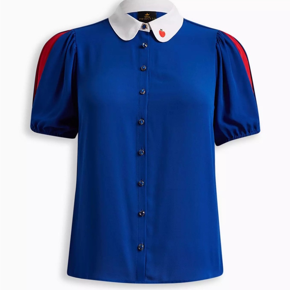 Torrid Blue Buttoned Blouse Snow White Disney Peter Pan Collar